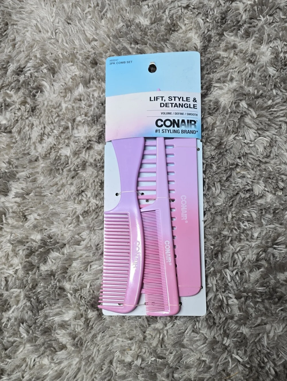 Conair Pink 3-Piece Comb Set - Lift, Style & Detangle